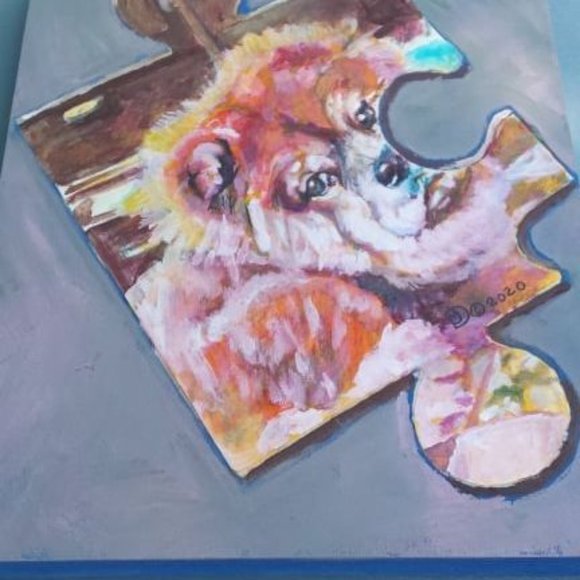 Beautiful Original Oil on Board painting~ signed So adorable and puzzling! - Picture 2 of 2